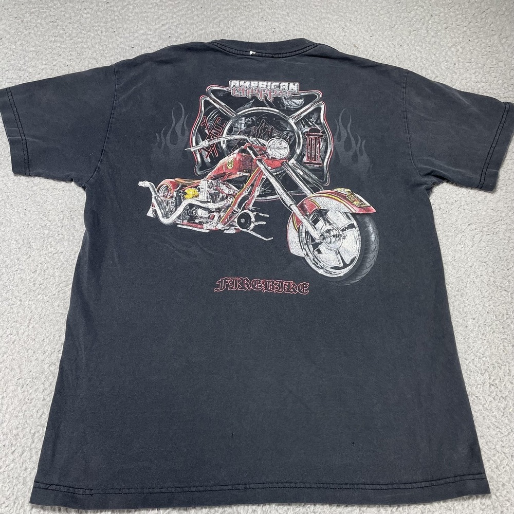 Vintage American Chopper Shirt Mens Medium Black Firebike Motorcycle Tee 2000s